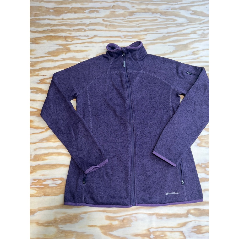 Eddie Bauer Womens Purple Heathered Full Zip Fleece Jacket Sweater Mock Neck M